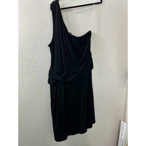 LANE BRYANT Women's 26 28 Black One Shoulder Shift Dress Knee Length Lined - Picture 7 of 8